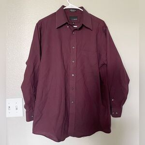 Bill Blass Wrinkle Free Oxford Dress Shirt Burgundy Mens 16 32/33